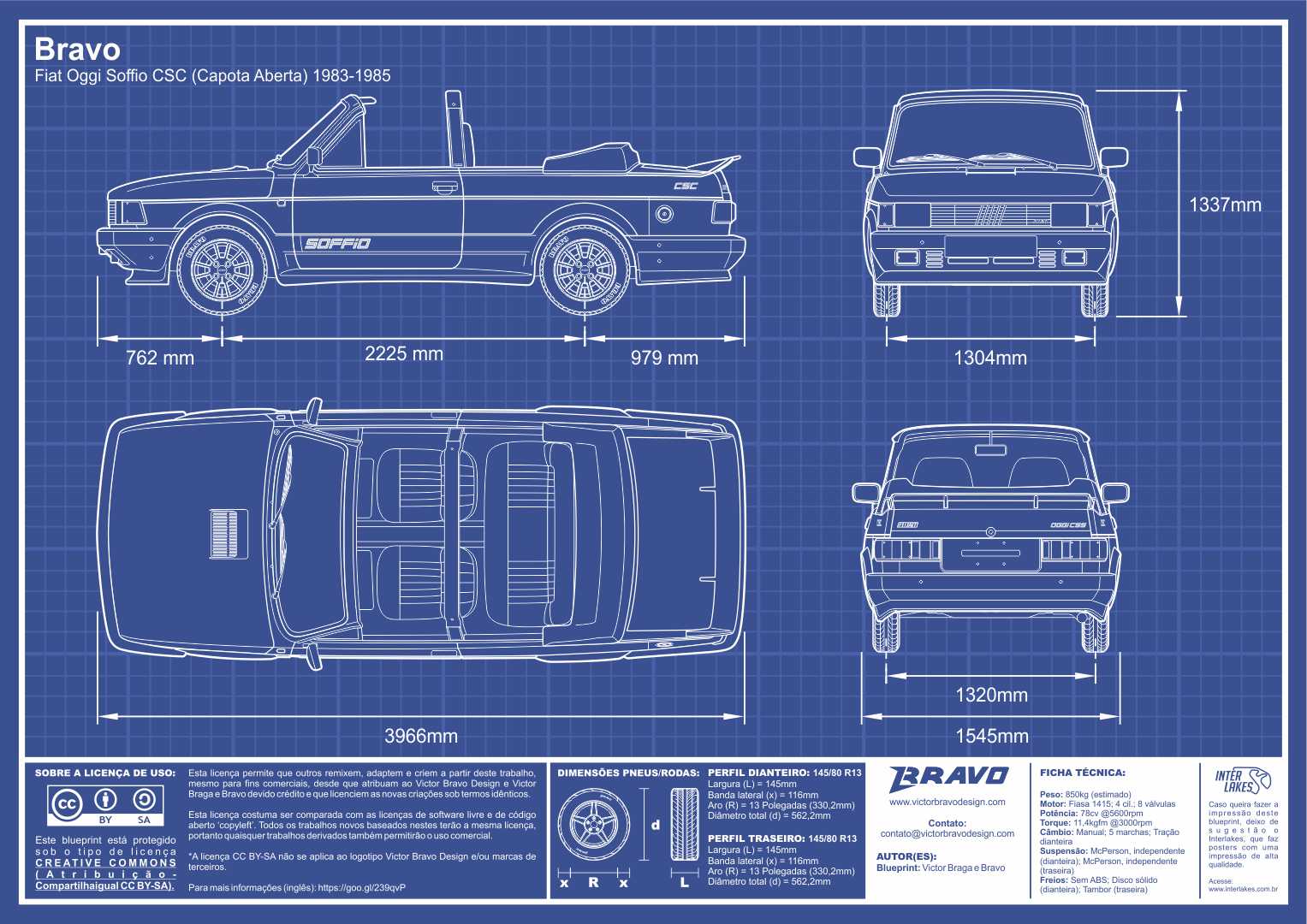 Imagem mostrando o desenho do blueprint do Victor Bravo Design Fiat Oggi CSC 1983-1985